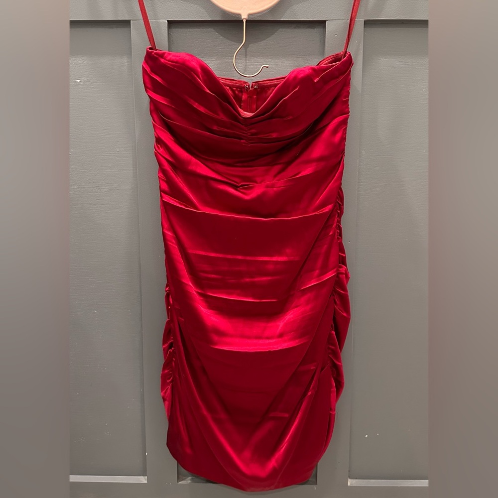 Express Vibrant Red Silk Strapless Dress